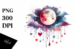 Simple Sketchy Moon with Blood and Hearts PNG Product Image 1