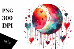 Simple Sketchy Moon with Blood and Hearts PNG Product Image 1