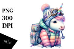 Baby Unicorn in Mountaineer&#039;s Gear, Watercolor PNG Product Image 1