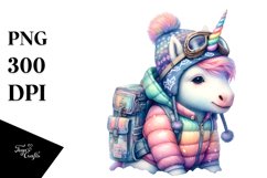 Baby Unicorn in Mountaineer&#039;s Gear, Watercolor PNG Product Image 3