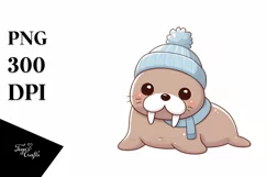 Cute Baby Walrus with Christmas Tree, PNG Product Image 1