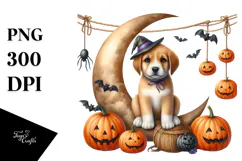 Autumn Puppy with Jack-o'-Lanterns Clipart Product Image 1