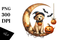Autumn Puppy with Jack-o'-Lanterns PNG Product Image 1