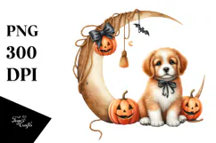 Puppy on Moon Halloween PNG Product Image 1