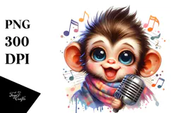 Cute Baby Monkey with Singer Look, PNG Product Image 1