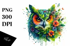 Vibrant Owl with Flowers, PNG Product Image 1