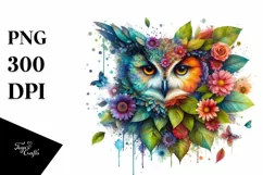 Vibrant Owl with Flowers, PNG Product Image 1