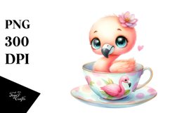 Colorful Baby Flamingo in Tea Cup | Clipart Product Image 1