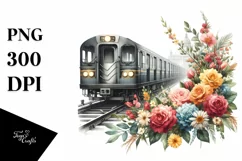 Vintage Subway Train Flowers Watercolor Clipart Product Image 3