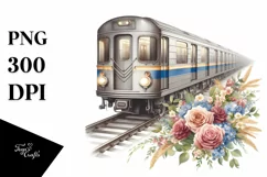 Vintage Subway Train Flowers Watercolor Clipart Product Image 3