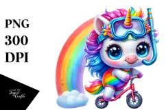 Vibrant Crazy Cute Baby Unicorn PNG Product Image 1
