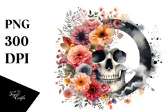 Boho Skull made of Spring Flowers PNG Product Image 1
