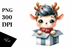 cute Watercolor Lamb with Reindeer Horns and Gift Box Product Image 3