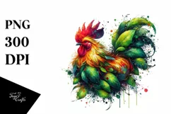 Vibrant Chicken with Plant Leaves, PNG Product Image 1