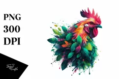 Vibrant Chicken with Plant Leaves, PNG Product Image 3