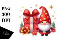 Red Christmas Gnomes with Gift Box, PNG Product Image 3