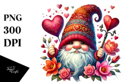 Valentines Gnome Watercolor PNG Product Image 1