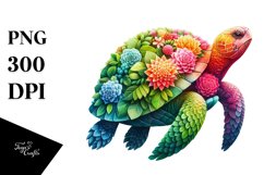 Vibrant Turtle with Flowers, PNG Product Image 1