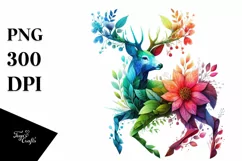 Vibrant Deer with Flowers, PNG Product Image 3