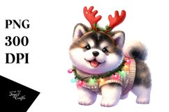 Expressive Akita with Reindeer Horns PNG Product Image 1