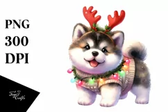 Expressive Akita with Reindeer Horns PNG Product Image 1