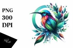 Vibrant Bird with Plant Leaves, PNG Product Image 3