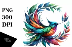 Vibrant Bird with Plant Leaves, PNG Product Image 3
