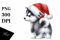 Siberian Husky with Santa Hat PNG Product Image 3