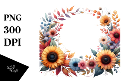 Colorful Sunflower Frame | Sublimation Clipart Product Image 1