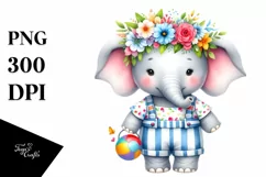 Cute Baby Elephant Dressed Watercolor | Sublimation Clipart Product Image 3