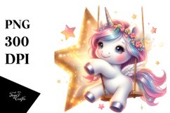 Cute Baby Unicorn on Swing Clipart Product Image 3