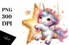 Cute Baby Unicorn on Swing Clipart Product Image 3