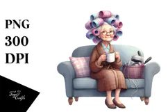 Old Lady Sofa Hair Mug | Sublimation Clipart Product Image 1