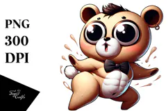 Silly Cartoon Bear with Bow Tie PNG Product Image 1