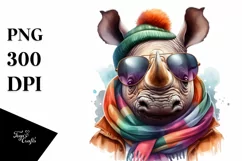 Vibrant Watercolor Rhino Cute Portrait Product Image 1