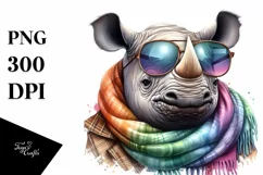Vibrant Watercolor Rhino Cute Portrait Product Image 3