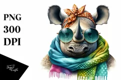 Vibrant Watercolor Rhino Cute Portrait Product Image 3