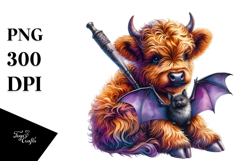Baby Highland Cow with Bat PNG Product Image 1