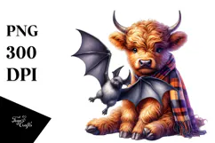 Baby Highland Cow with Bat PNG Product Image 1