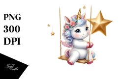 Cute Baby Unicorn on Swing Clipart Product Image 1