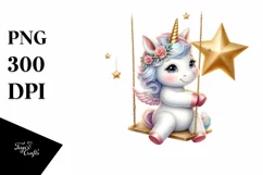 Cute Baby Unicorn on Swing Clipart Product Image 1