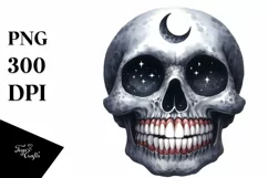 Funny Watercolor Skull Smile With Big Teeth | Haloween Product Image 1