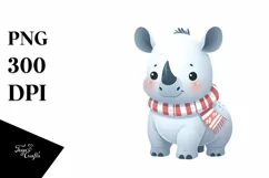 Cute Baby Rhino with Christmas Tree, PNG Product Image 1