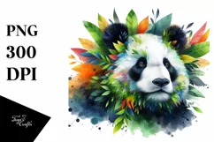 Vibrant Panda with Plant Leaves, PNG Product Image 1
