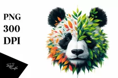 Vibrant Panda with Plant Leaves, PNG Product Image 1