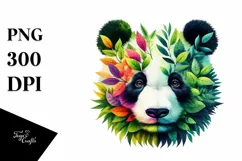 Vibrant Panda with Plant Leaves, PNG Product Image 3