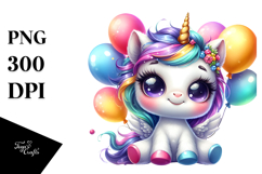 Baby Unicorn with Balloons PNG Product Image 1