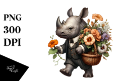Gothic Baby Rhino Holding Flower Basket | Sublimation | Product Image 1