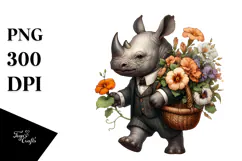 Gothic Baby Rhino Holding Flower Basket | Sublimation | Product Image 1