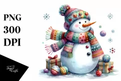 Colorful Snowman with Scarf PNG Product Image 1